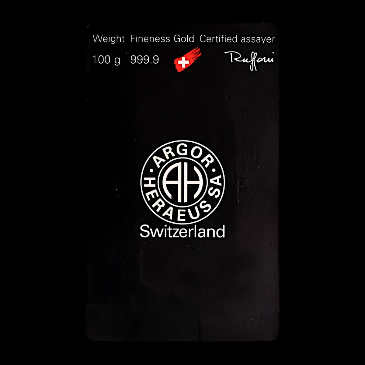 100g Argor-Heraeus Gold Cast Bar — 999.9 gold bar, view 3