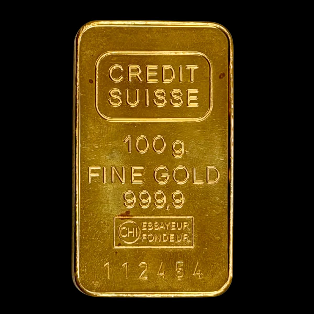 100g Credit Suisse Minted Bar *Circulated — 999.9 gold bar