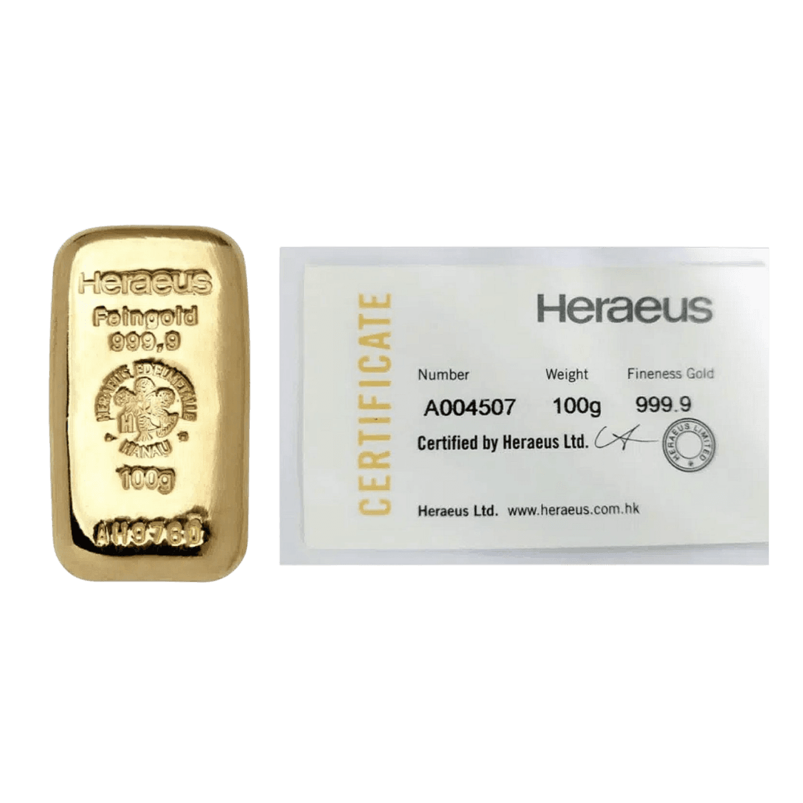100g Heraeus Gold Cast Bar