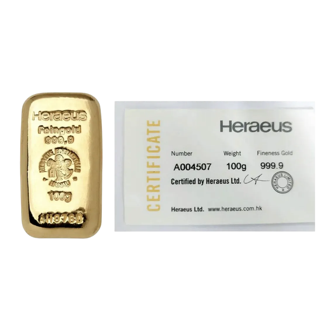 100g Heraeus Gold Cast Bar