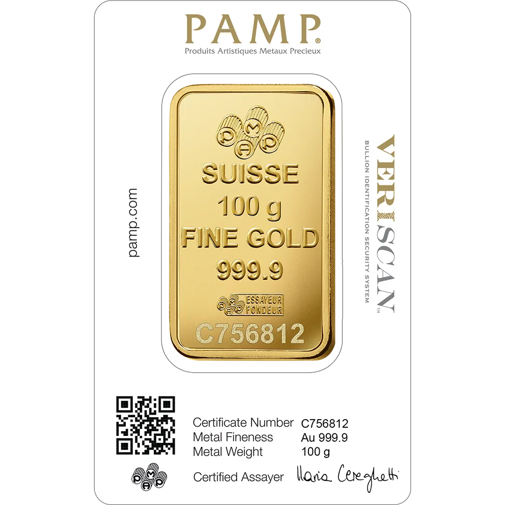 100g PAMP Lady Fortuna Gold Minted Bar — 999.9 gold bar, view 2
