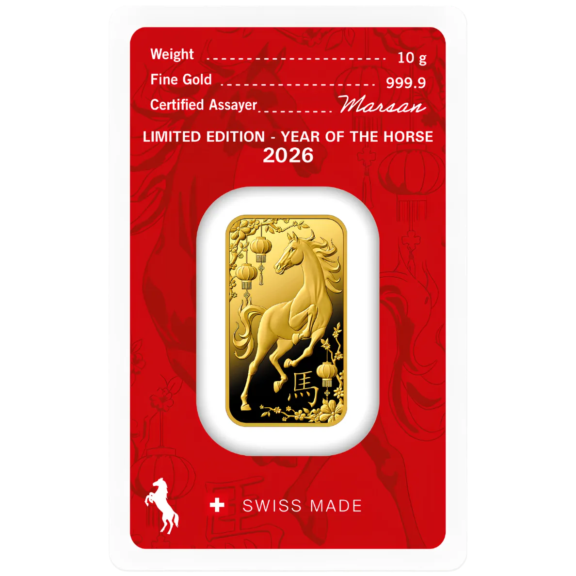 10g Argor-Heraeus "Year of the Horse" Gold Minted Bar