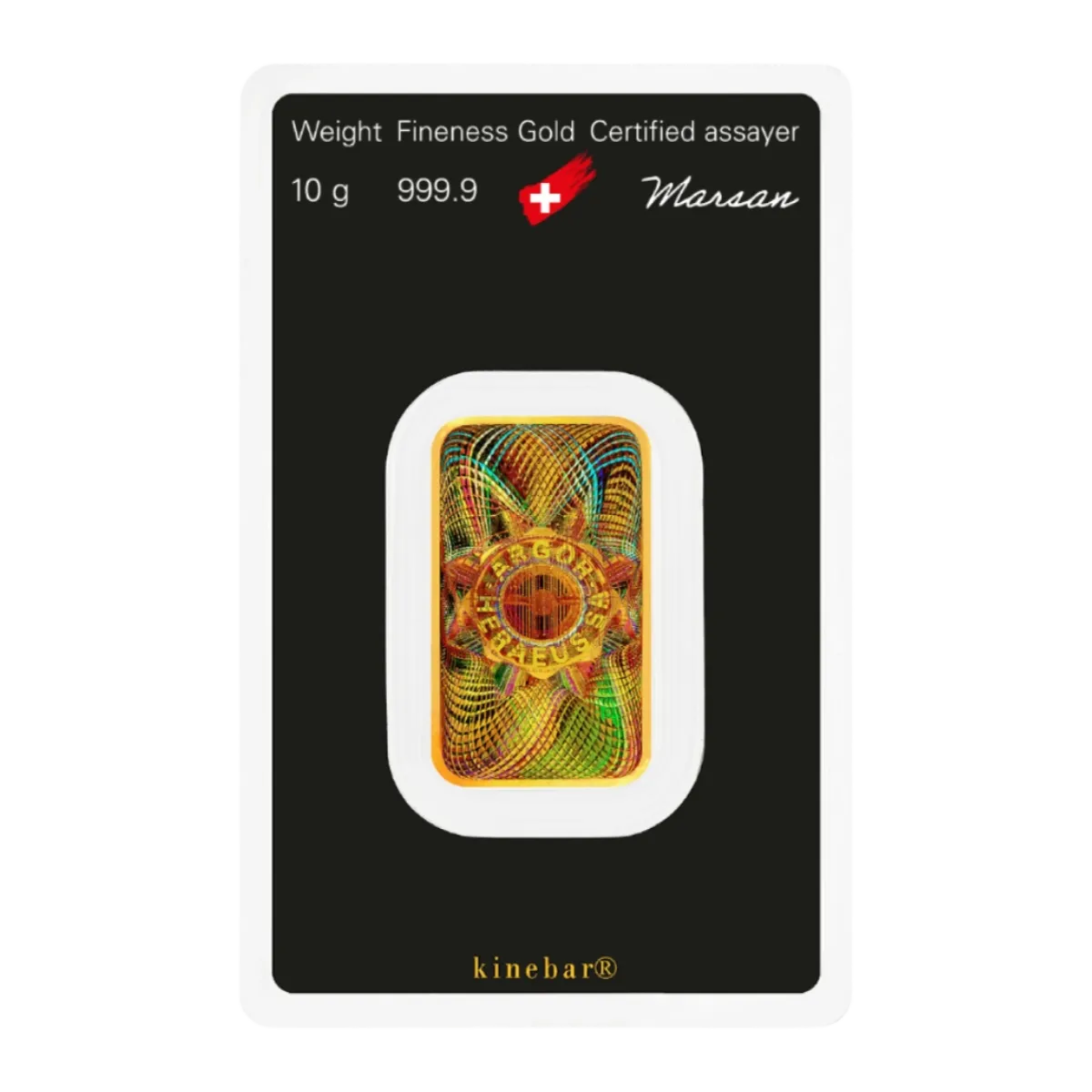 10g Argor-Heraeus Gold Kinebar — 999.9 gold bar