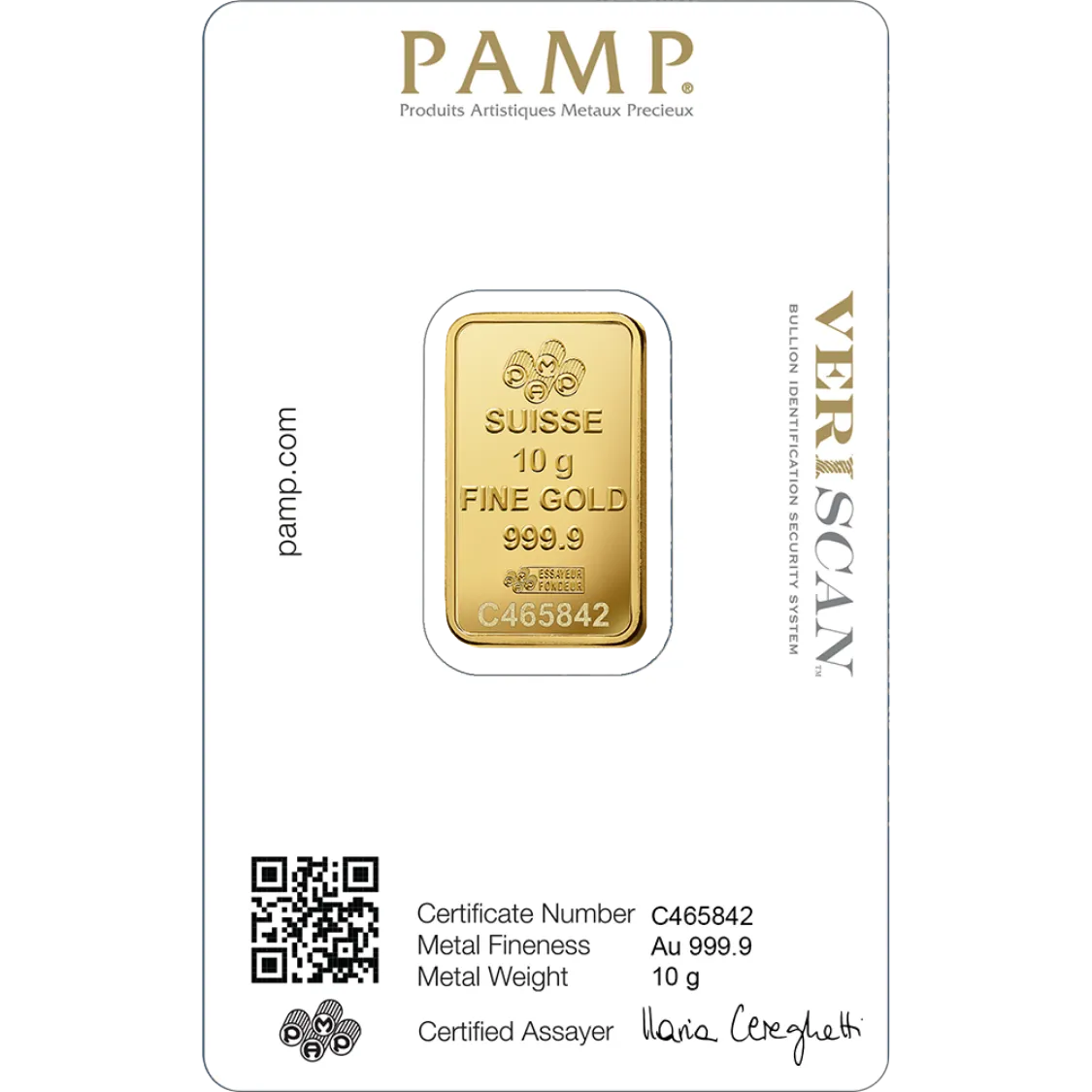 10g PAMP Suisse Lady Fortuna Gold Bar — 999.9 gold bar, view 2