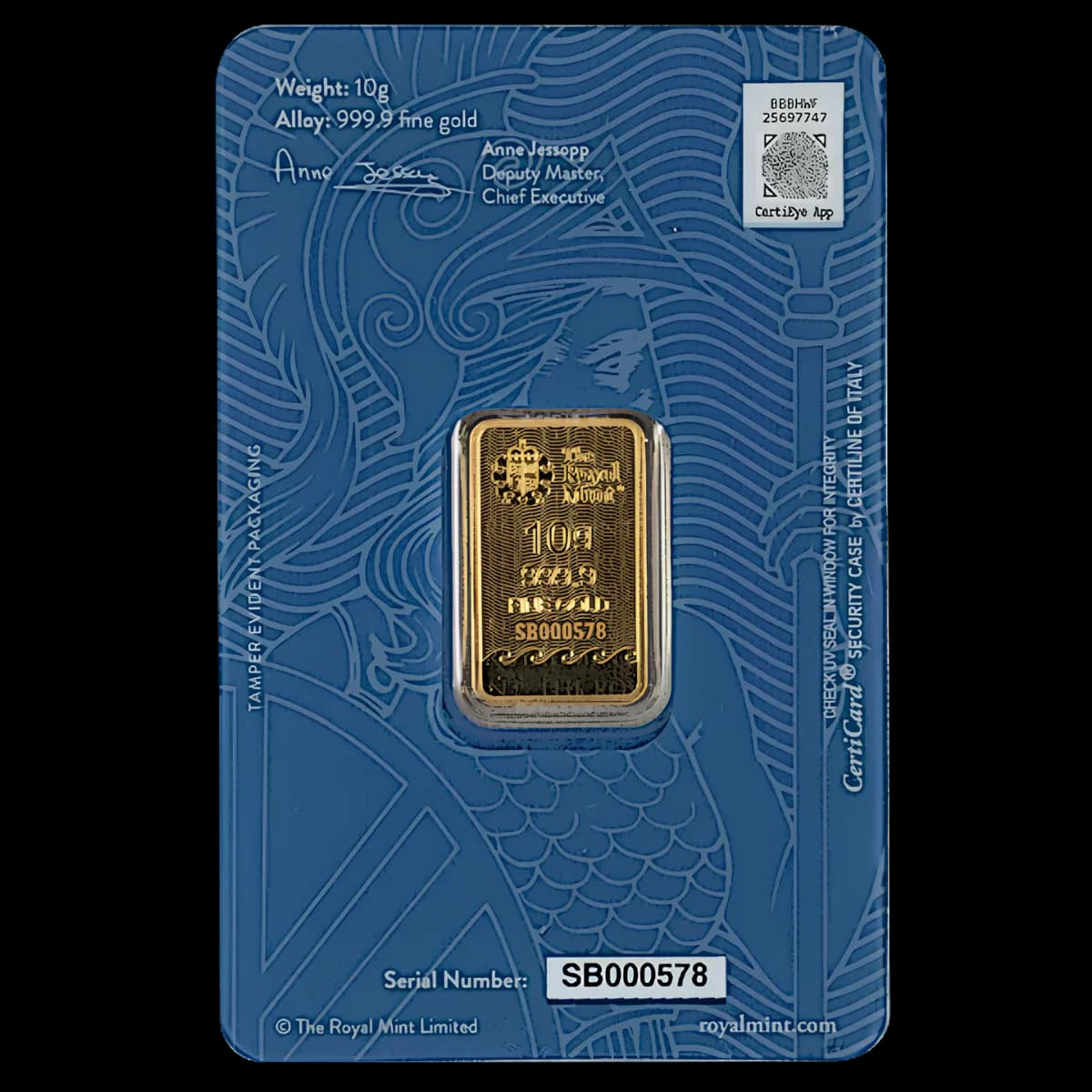 10g UK Royal Mint Britannia Gold Minted Bar — 999.9 gold bar, view 2