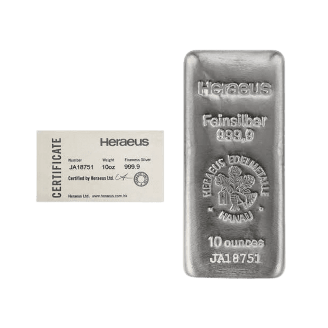 10oz Heraeus Silver Bar