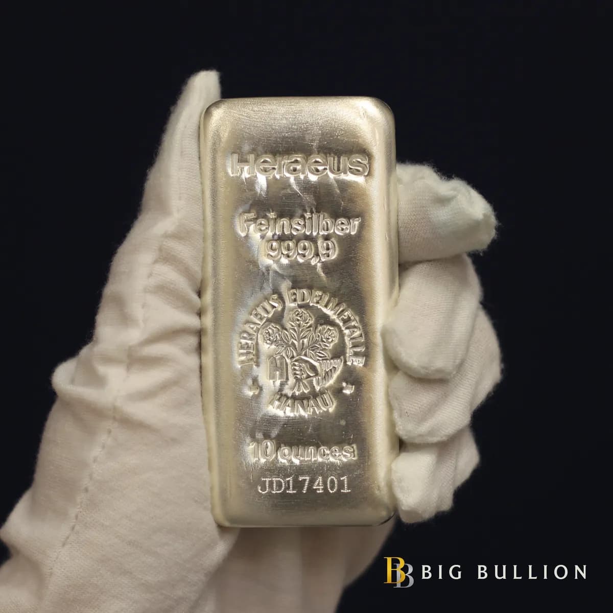 10oz Heraeus Silver Bar — 999.9 silver bar, view 3