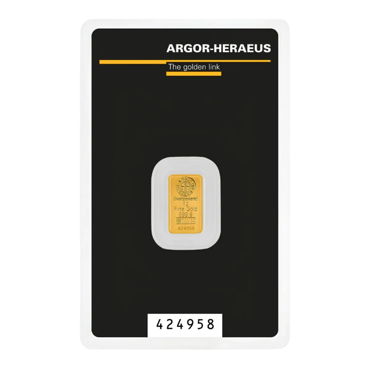 1g Argor-Heraeus Gold Kinebar — 999.9 gold bar, view 2