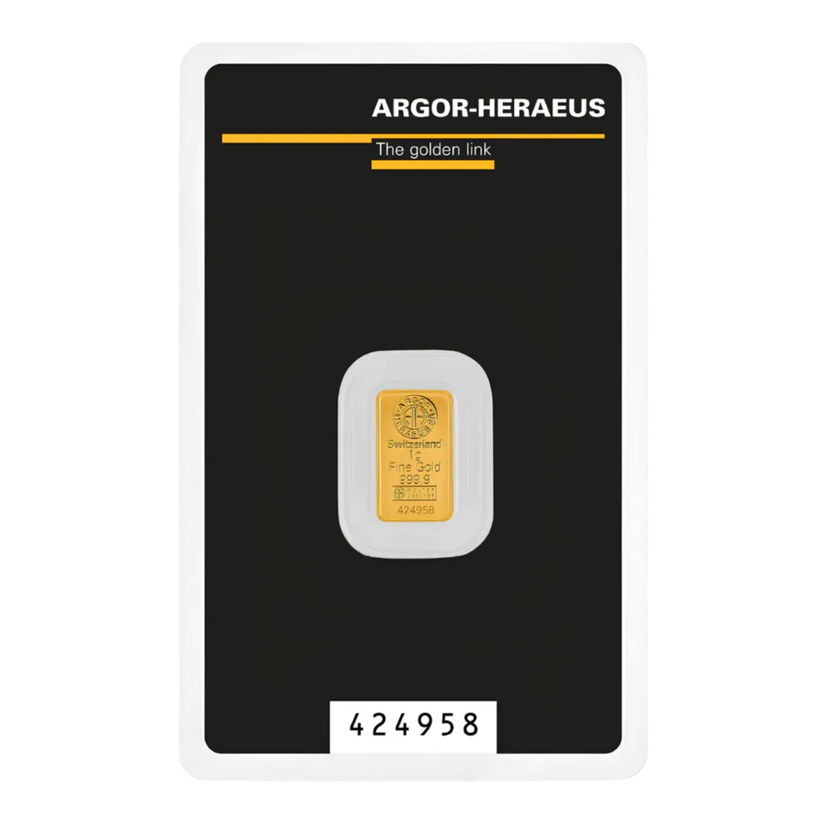 1g Argor-Heraeus Minted Bar — 999.9 gold bar