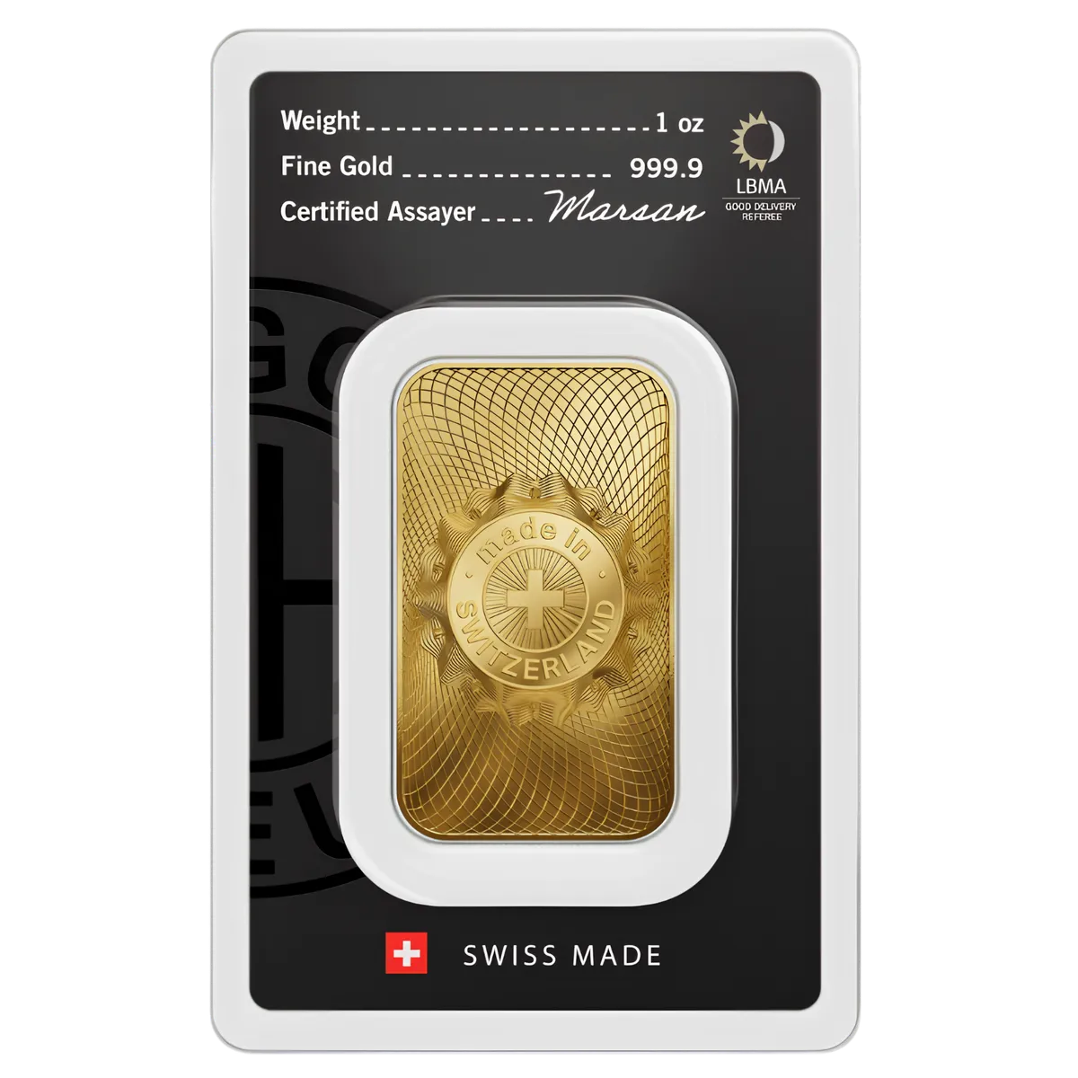 1oz Argor-Heraeus Gold Minted Bar *New design — 999.9 gold bar, view 2