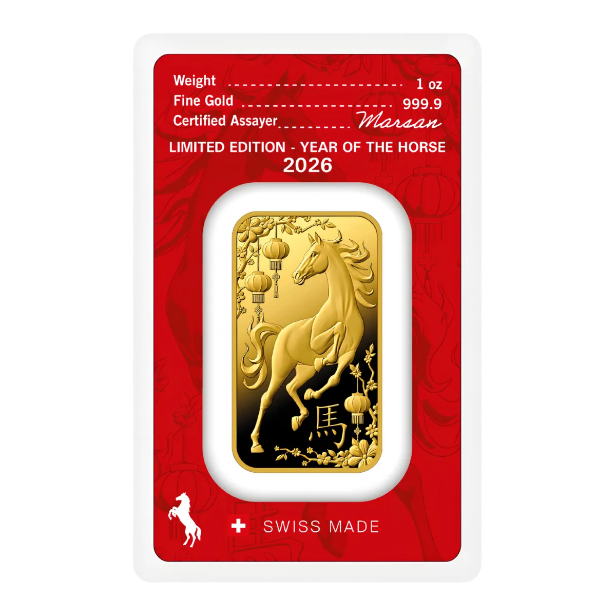 1oz Argor-Heraeus "Year of the Horse" Gold Minted Bar