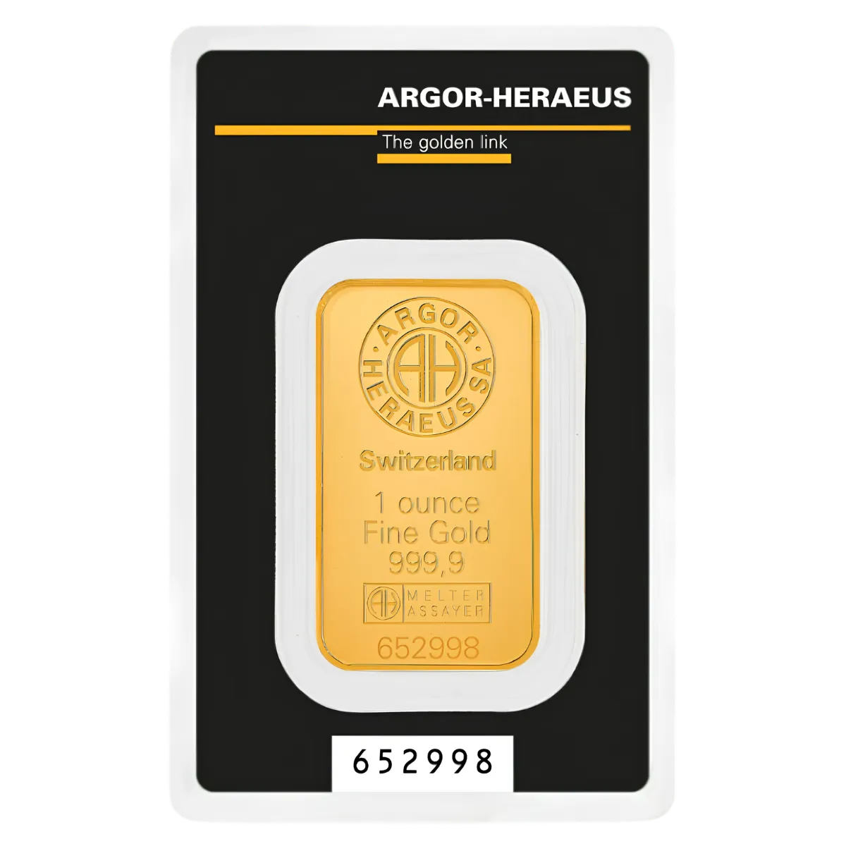 1oz Argor-Heraeus Gold Kinebar — 999.9 gold bar