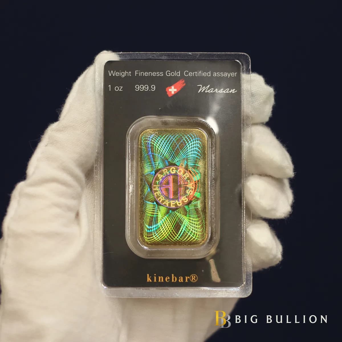1oz Argor-Heraeus Gold Kinebar — 999.9 gold bar, view 2