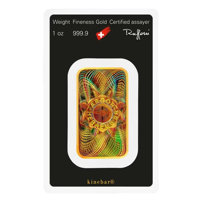 1oz Argor-Heraeus Gold Kinebar — 999.9 gold bar, view 3