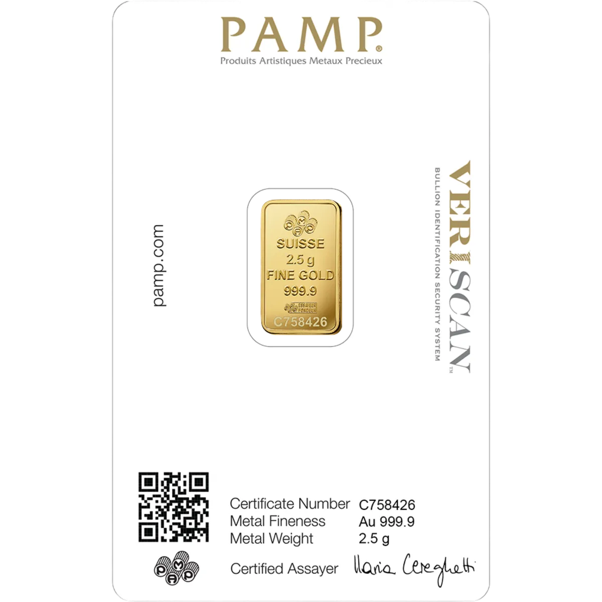 2.5g PAMP Gold Bar — 999.9 gold bar, view 2