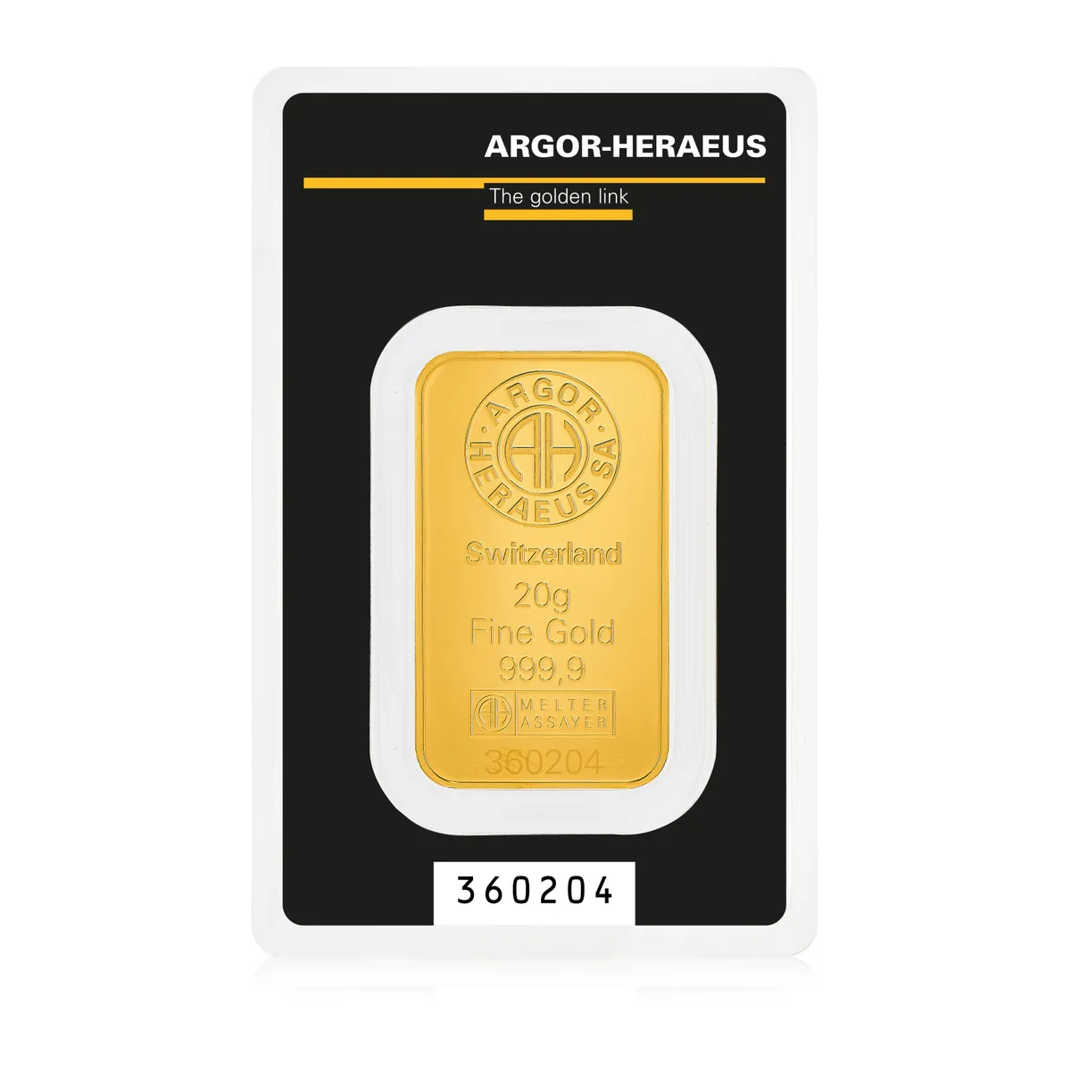 20g Argor-Heraeus Gold Kinebar — 999.9 gold bar