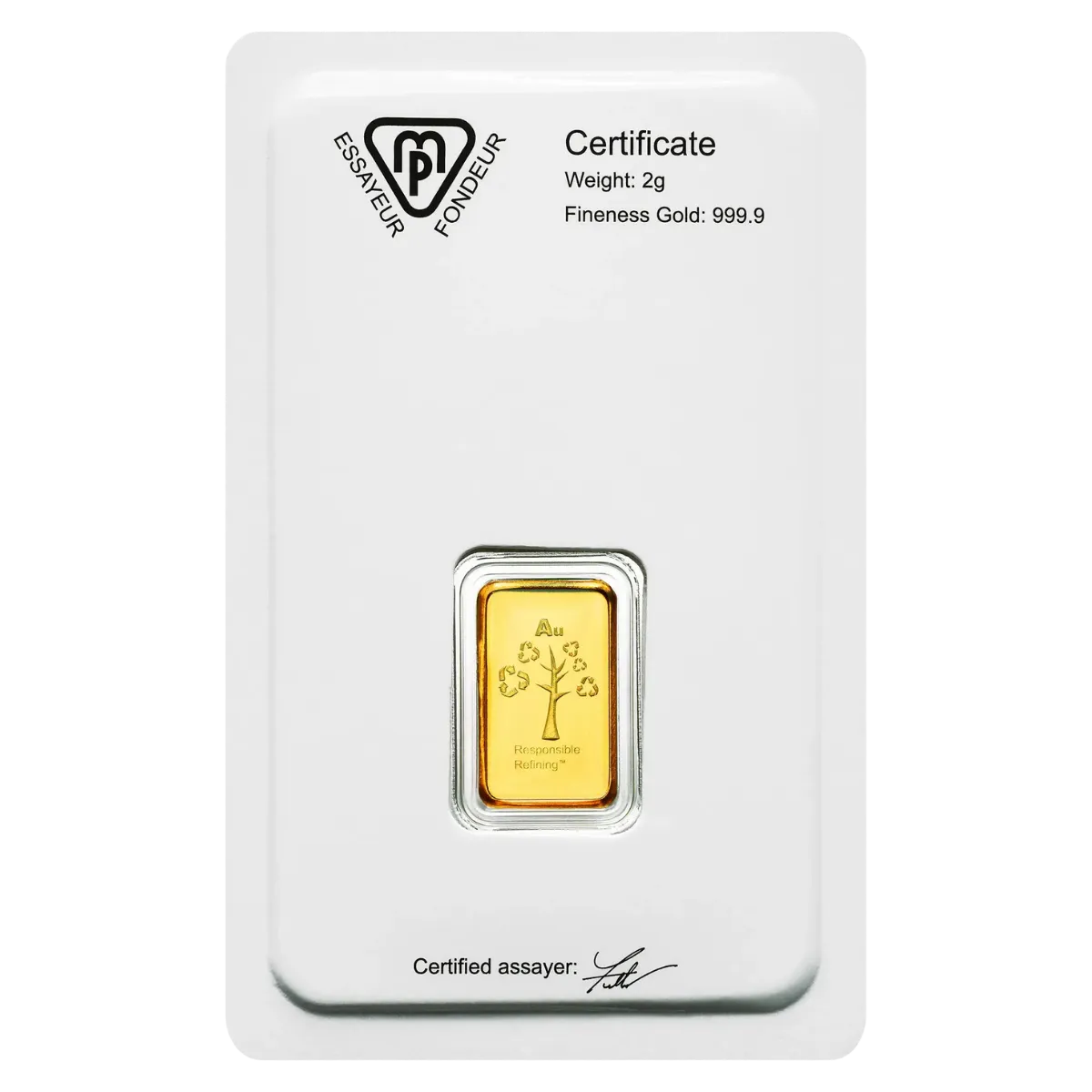 2g Metalor Gold Bar *Circulated — 999.9 gold bar, view 2