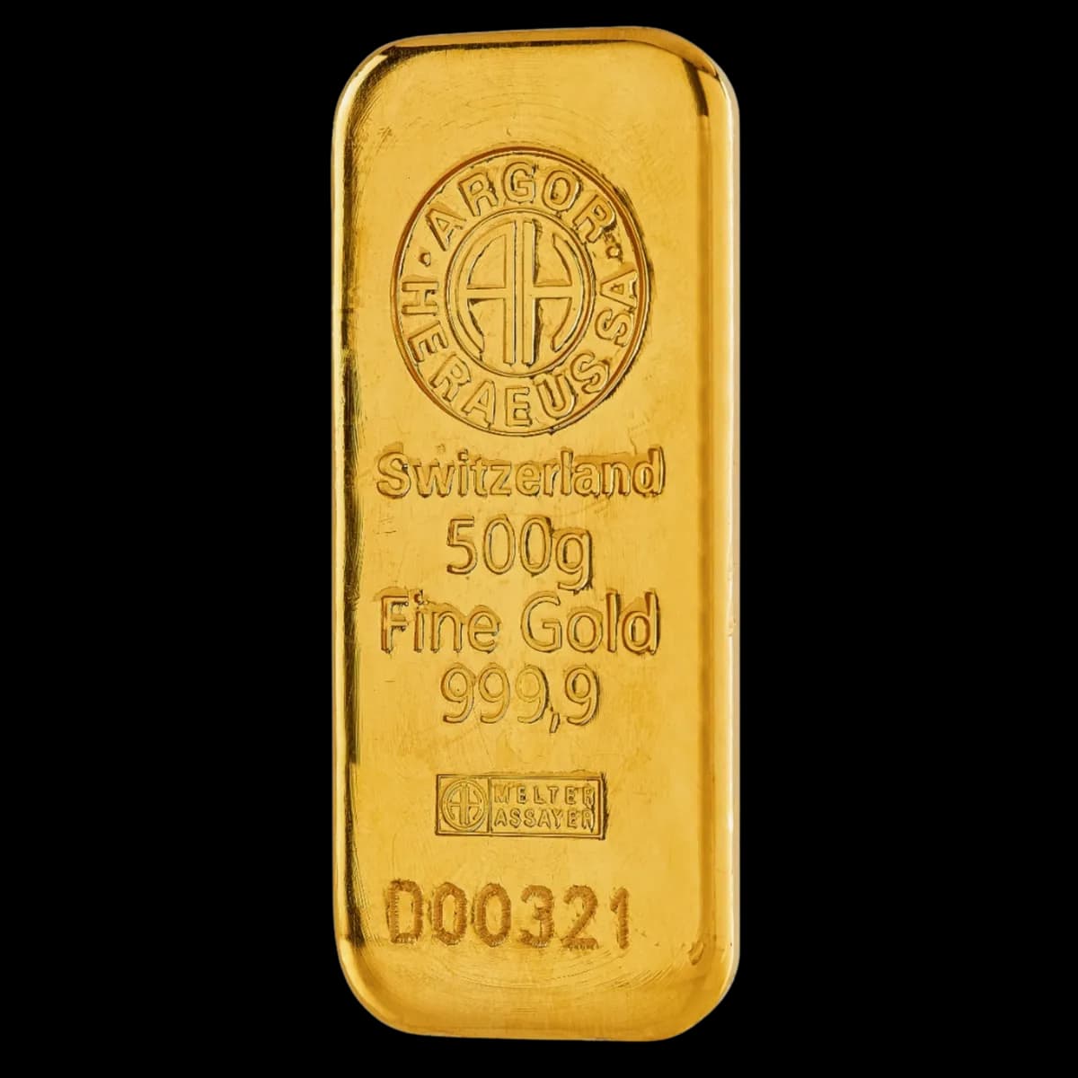 500g Argor-Heraeus Gold Cast Bar — 999.9 gold bar