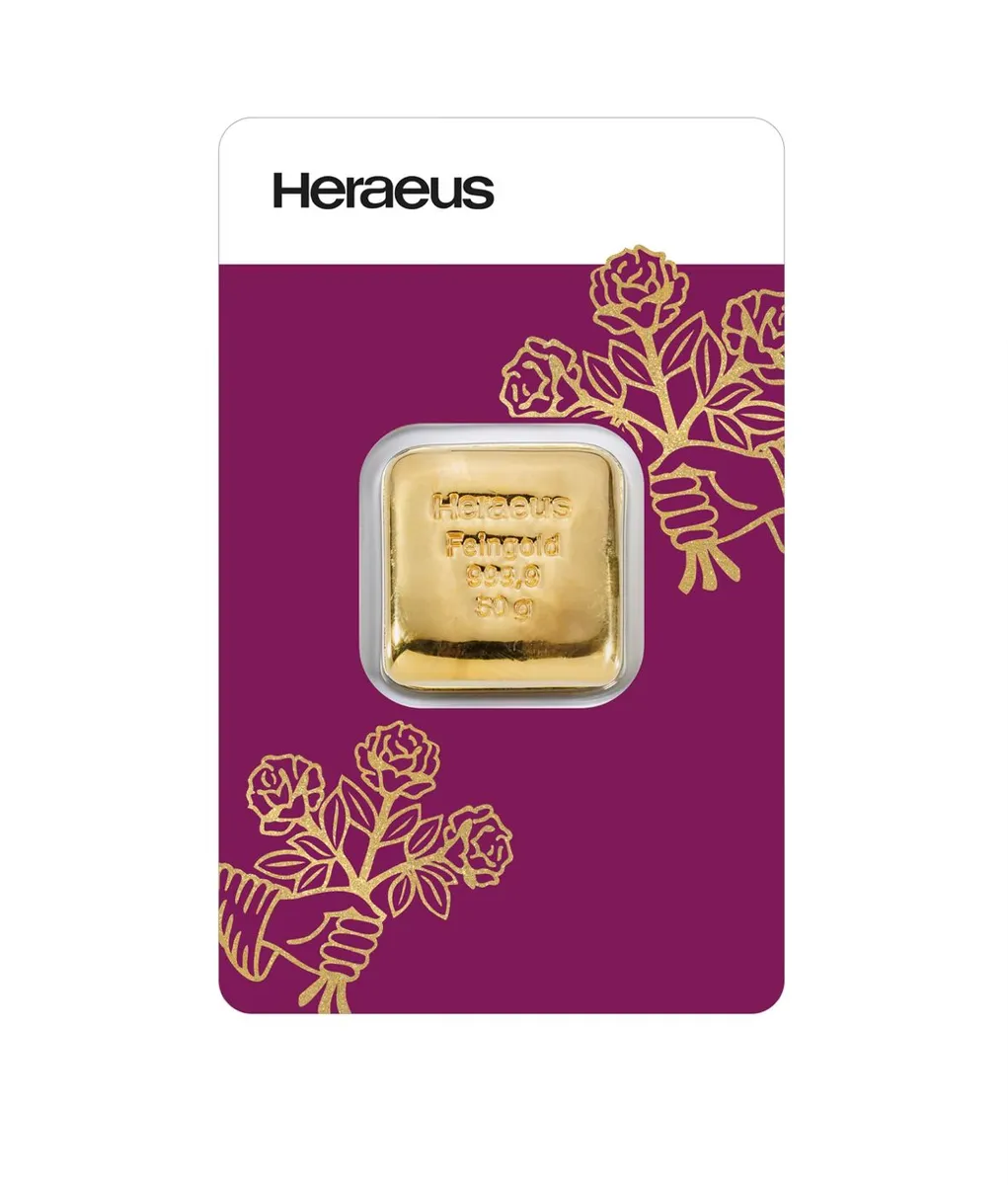 1oz Heraeus Gold Cast Bar (Rose Design)