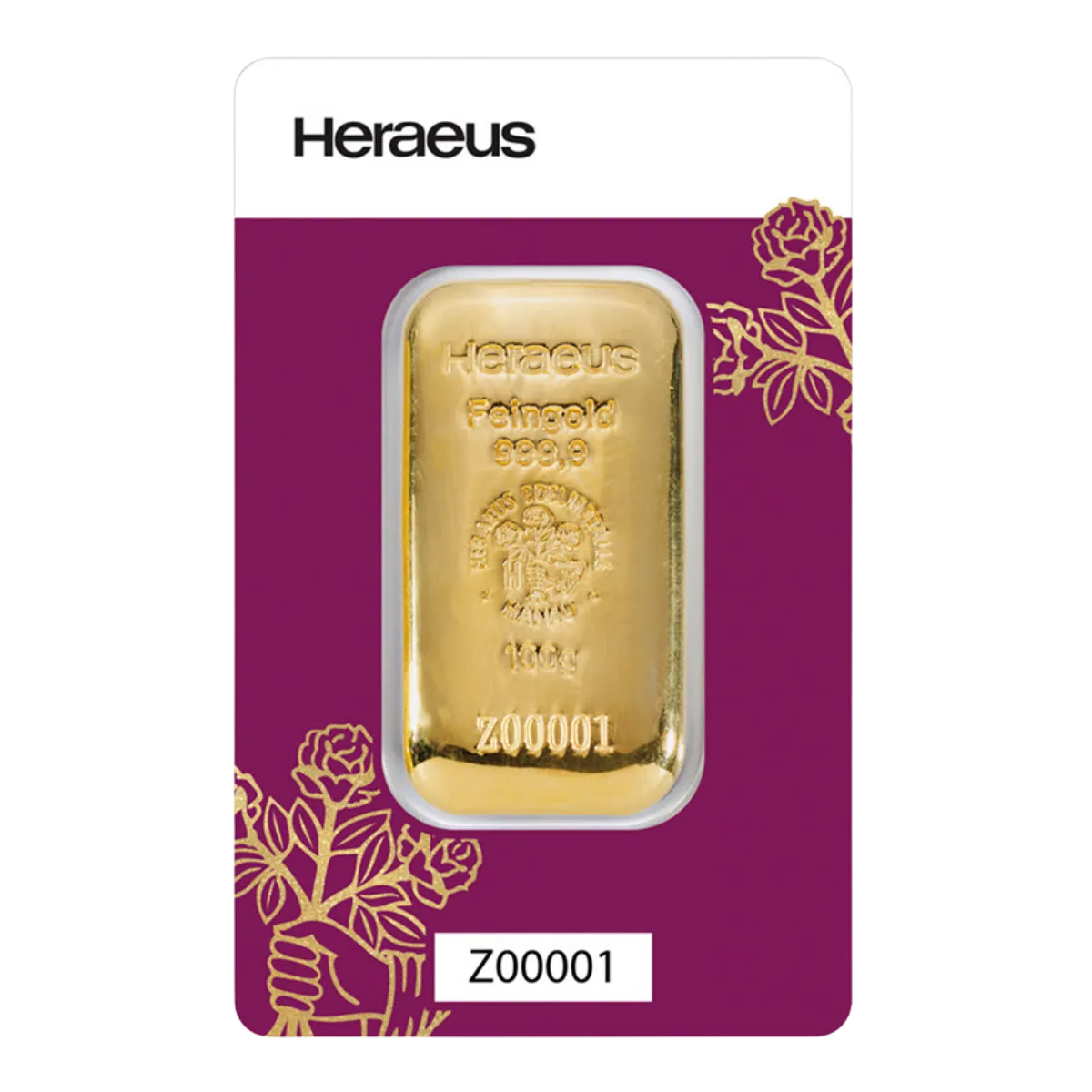 100g Heraeus Gold Cast Bar (Rose Design)