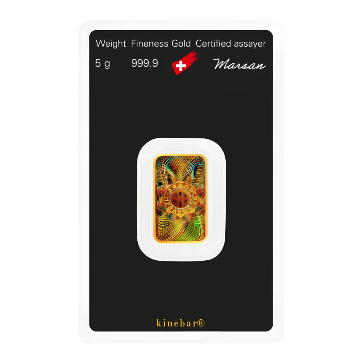 5g Argor-Heraeus Gold Kinebar — 999.9 gold bar, view 2