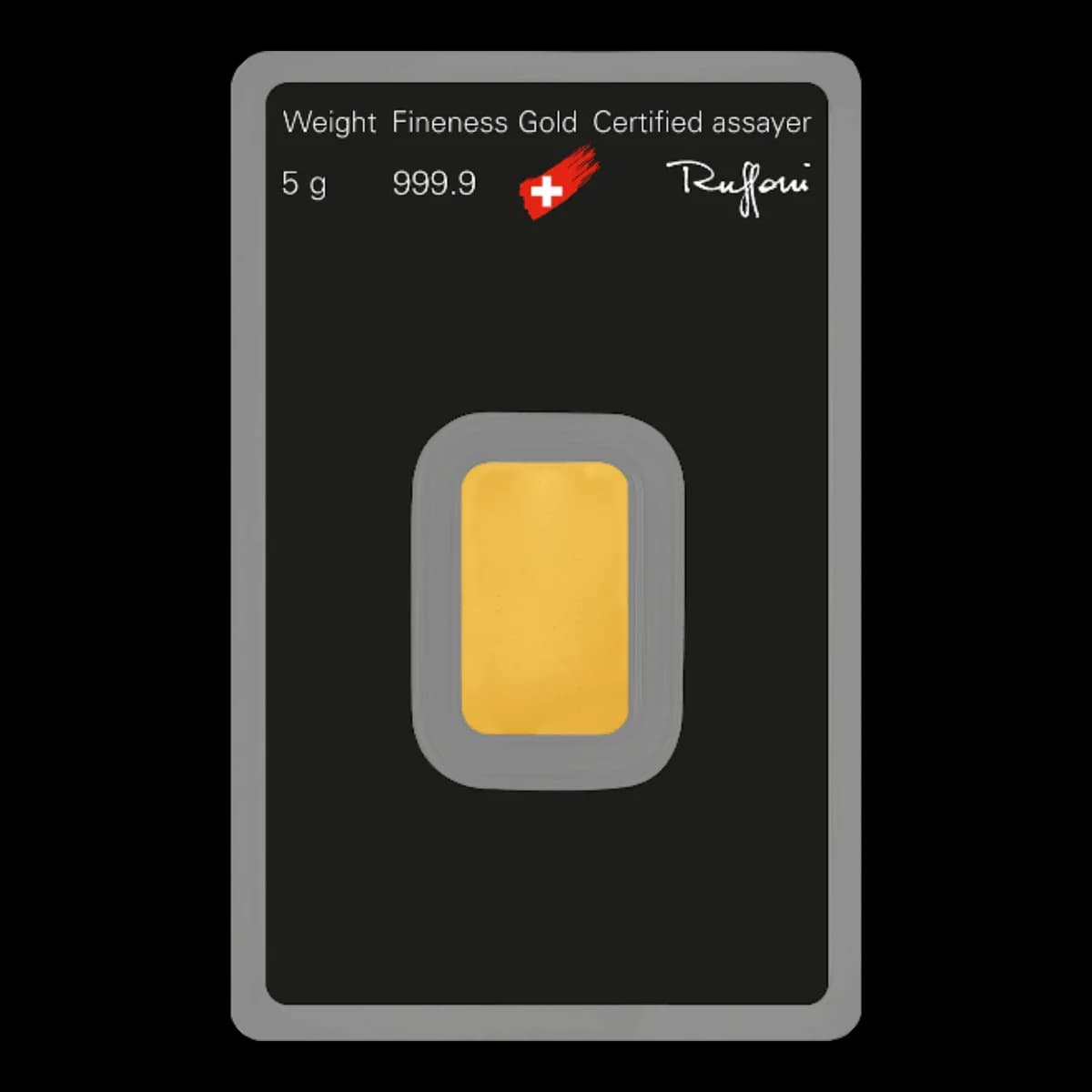 5g Argor-Heraeus Gold Minted Bar — 999.9 gold bar, view 2
