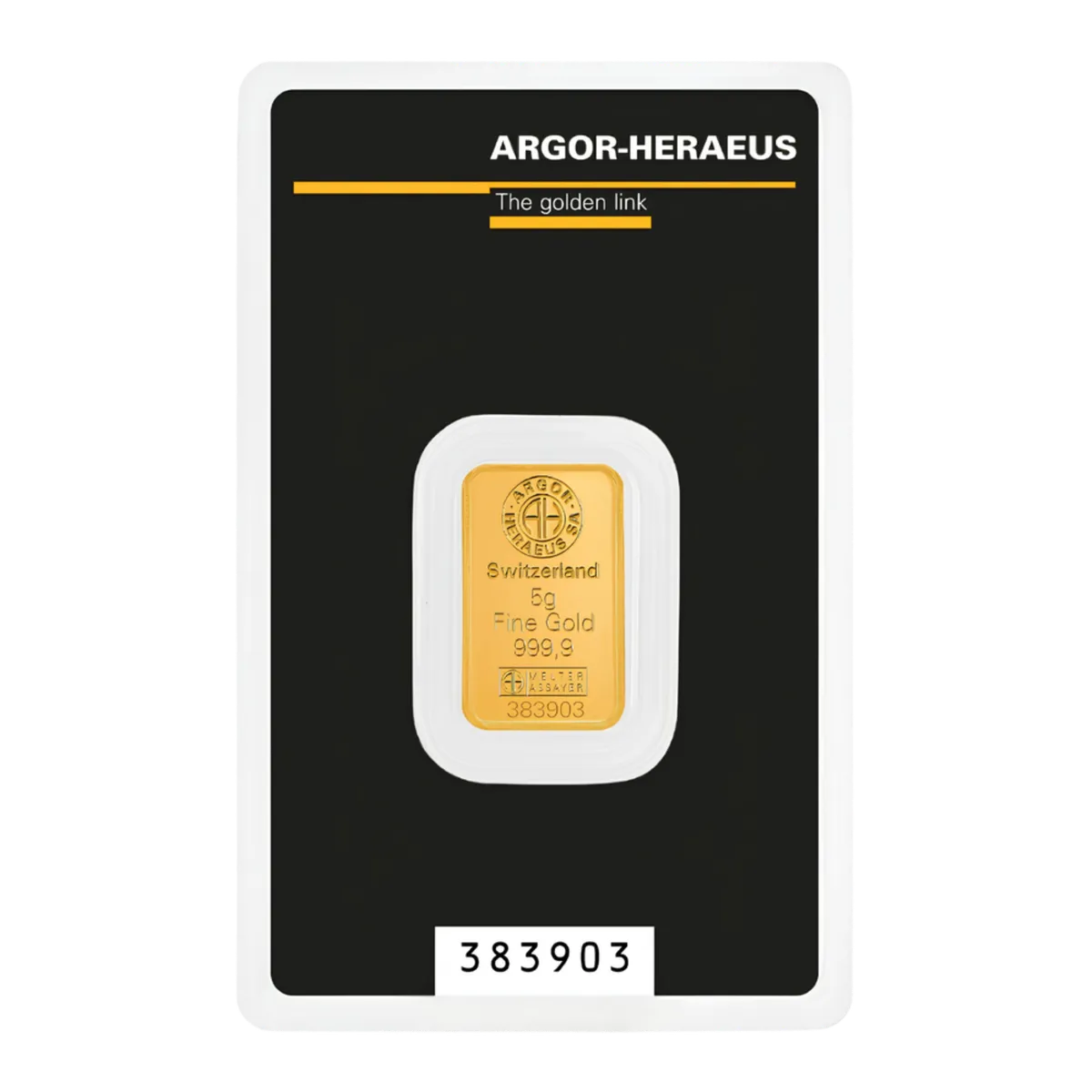 5g Argor-Heraeus Gold Minted Bar β 999.9 gold bar