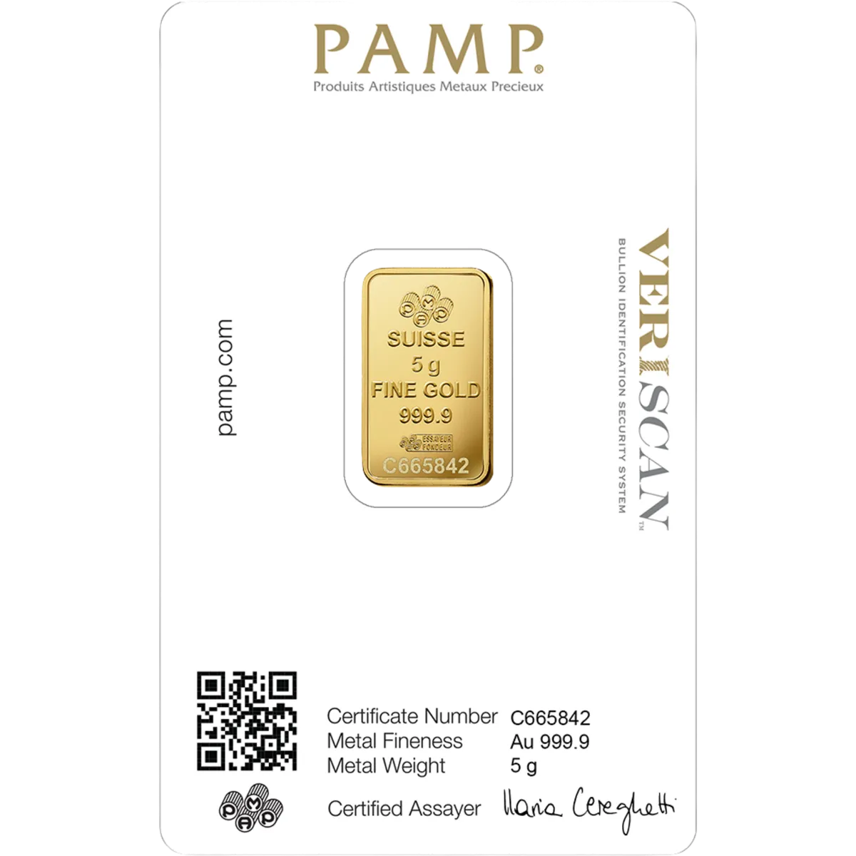 5g PAMP Suisse Lady Fortuna Minted Bar — 999.9 gold bar, view 2