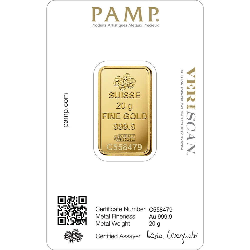 20g PAMP Suisse Lady Fortuna Gold Bar — 999.9 gold bar, view 2