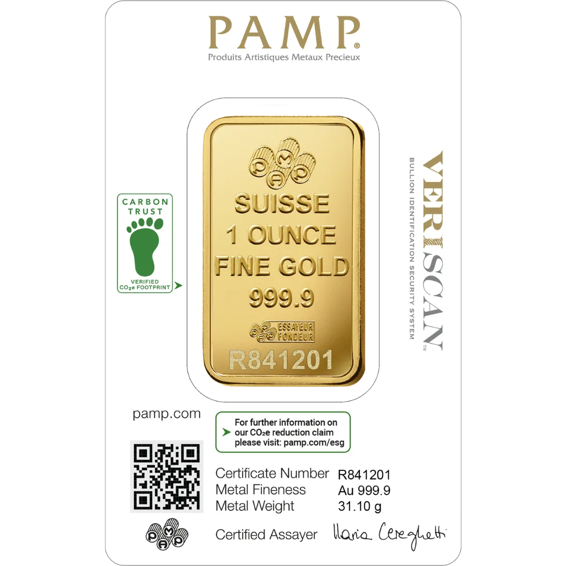 1oz PAMP Suisse Lady Fortuna Gold Bar — 999.9 gold bar, view 2