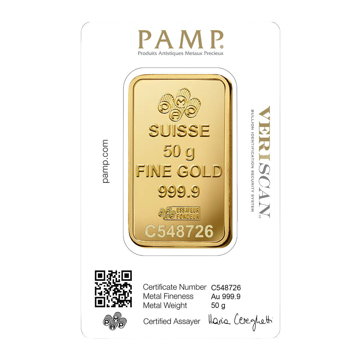 50g PAMP Suisse Lady Fortuna Gold Bar — 999.9 gold bar, view 2